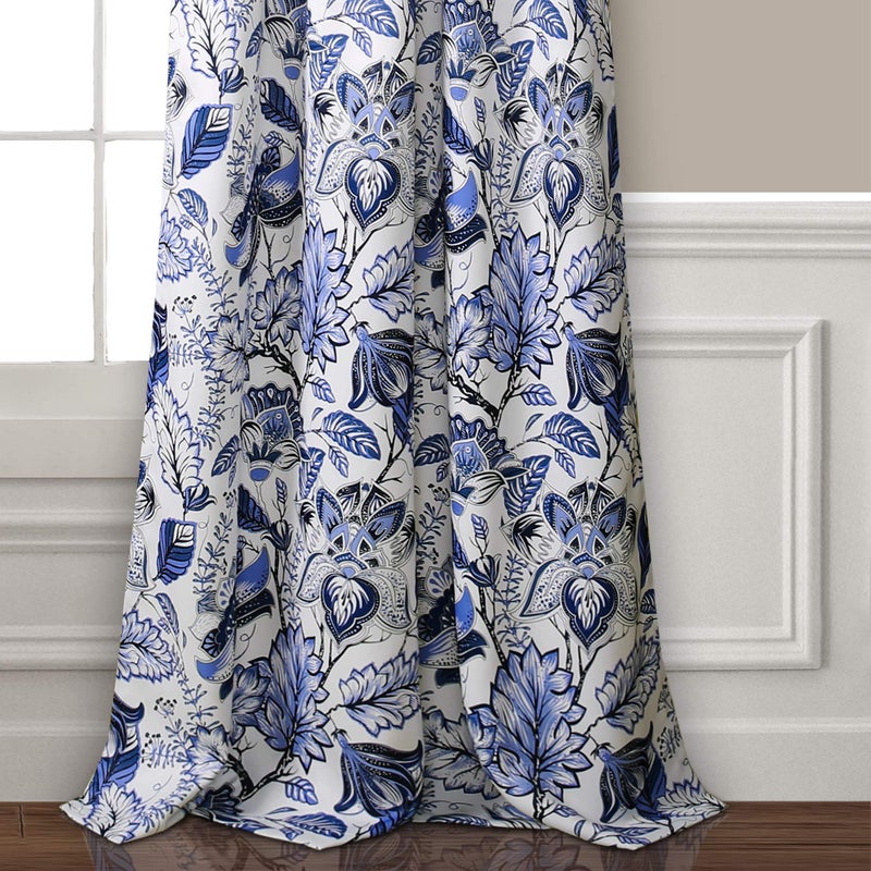 Lush Decor, Blue Cynthia Jacobean Darkening Window Curtains Set for Living, Dining Room, Bedroom, 108" L Panel Pair - Image 4